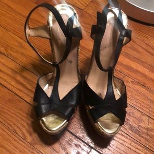 Christian louboutin calf hair black peep toe wedge